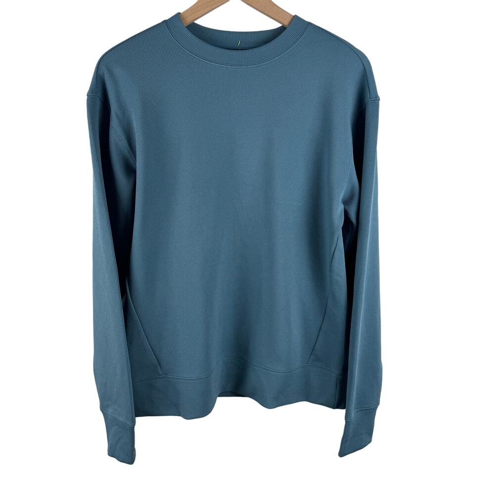Mens Waffle Knit Sweatshirt Blue Crew Neck‎ Long Sleeve All in Motion Size Small